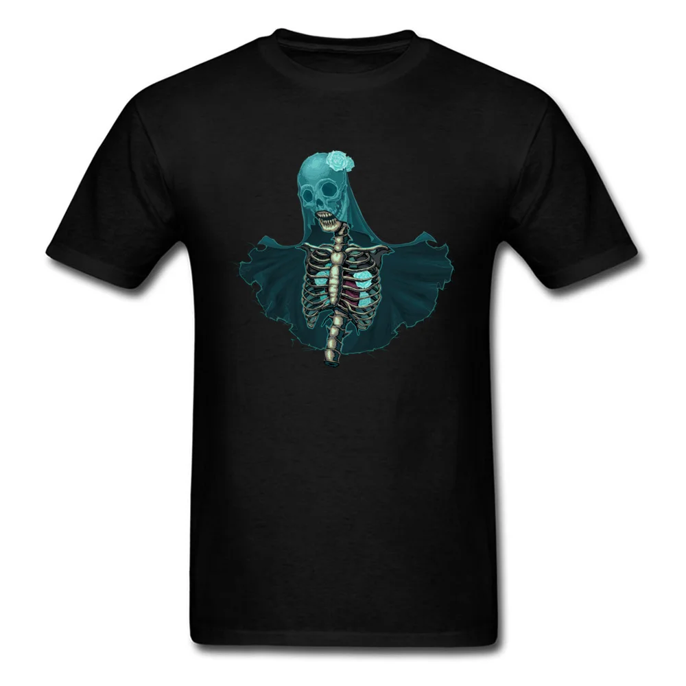 2018 New Fashion Male Tshirts cosie Unique Tops & Tees Pure Cotton Short Sleeve Simple Style Tops T Shirt Round Neck Skeleton with veil and white roses black