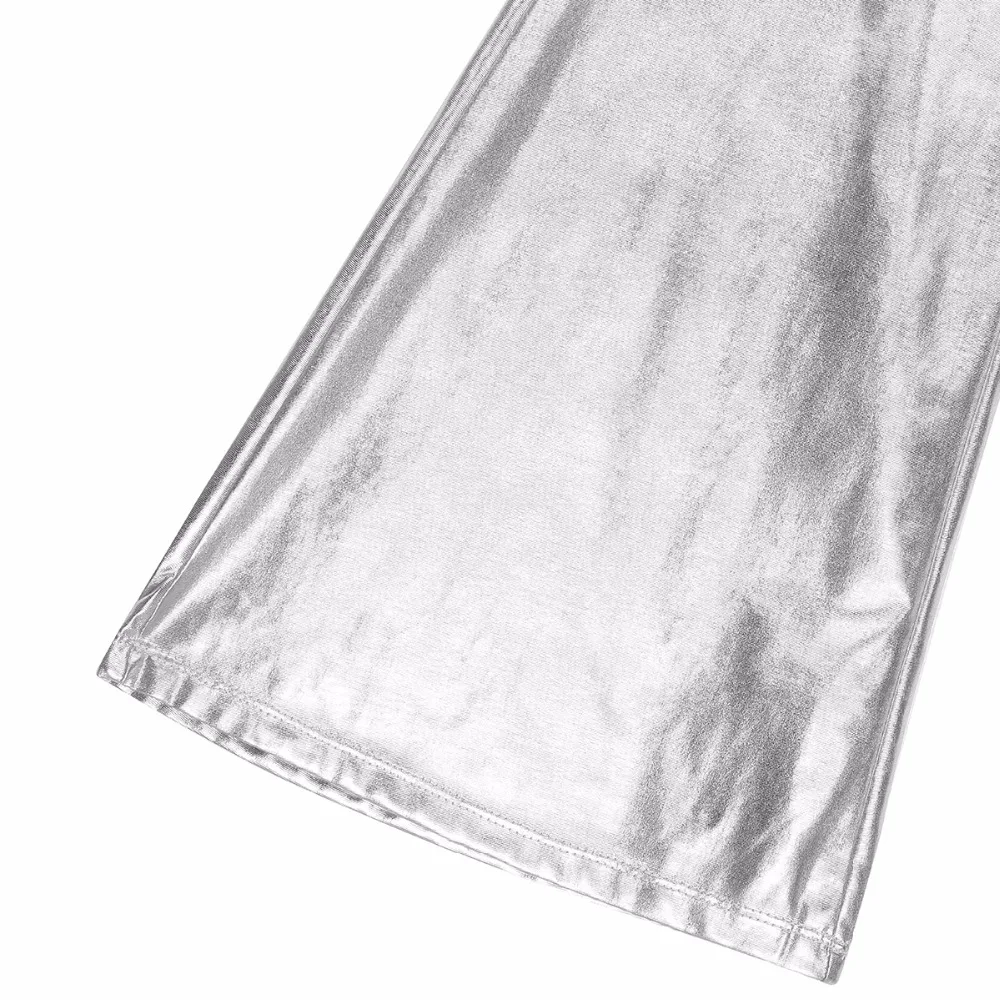 Adult Mens Fashion Shiny Metallic Holographic Pants with Bell Bottom Flared Disco Long Pants Dude Costume Trousers