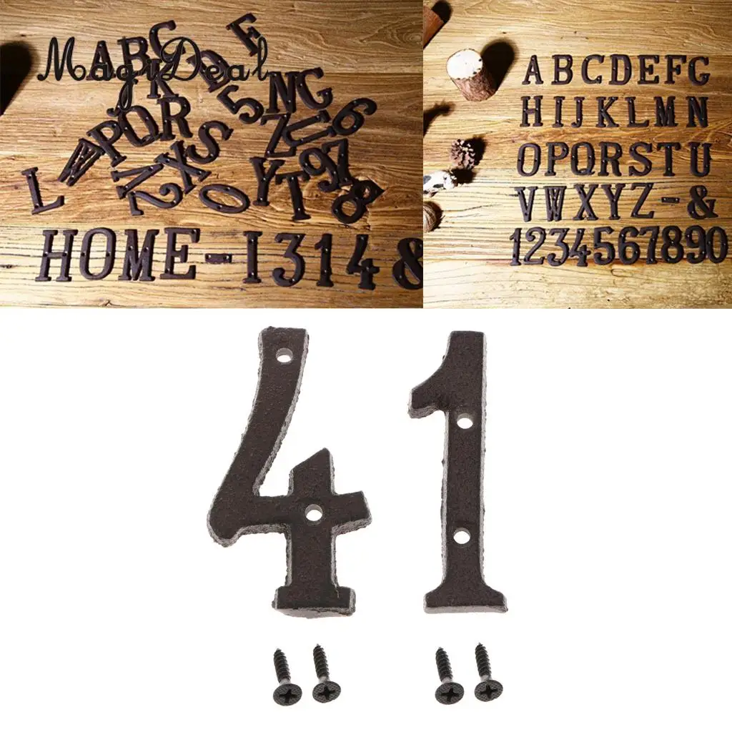 2pcs Cast Wrought Iron Black Antique House Door Number Signs Digits Sticker Plate 1 4