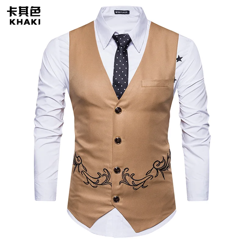 Men Floral Embroidery Vest Fashion Sleeveless Waistcoat Wedding Party Business Gilet Homme Male Single Buttons Suit Jacket XXL