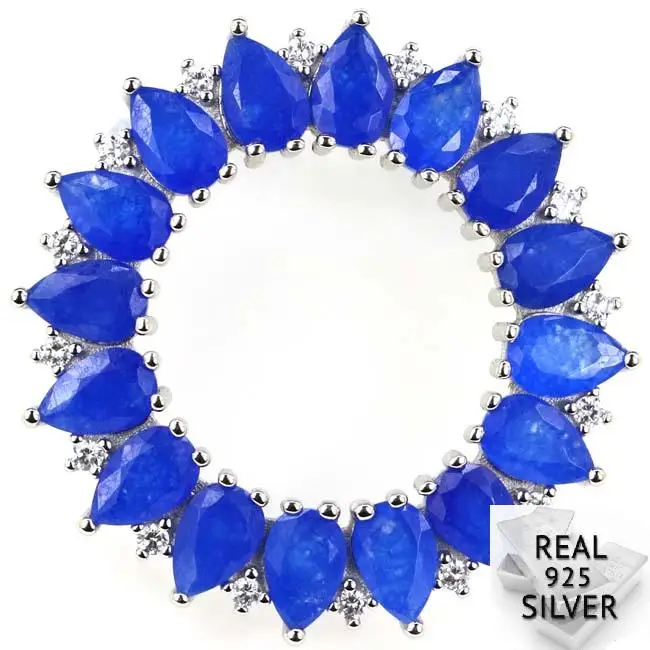 

Guaranteed Real 925 Solid Sterling Silver 5.5g Deluxe Sun Real Blue Sapphire White CZ Present Pendant 30x30mm