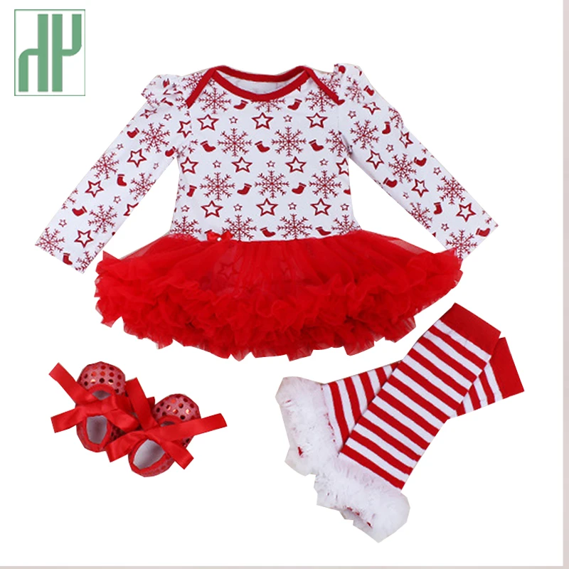 

Christmas infant 4pcs sets baby girl clothes Dress lace romper 2017 New Autumn winter rompers Newborn baby clothes costume