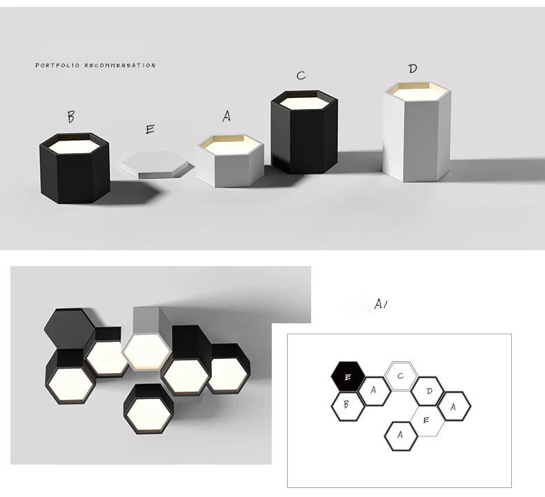 Moderno e Minimalista Lâmpada do Teto Sala de Estar Faça Você Mesmo Combinação Hexágono Design Ferro Fosco Led Iluminação Decoração Acrílico Dispositivo Elétrico 19 ??
