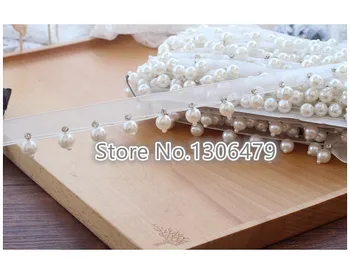 

3 Yards /Handmade DIY Black and White Gauze Pearl Water Drill,fringed Lace Accessories,wedding Dress Material Width 2.5cm YS0407