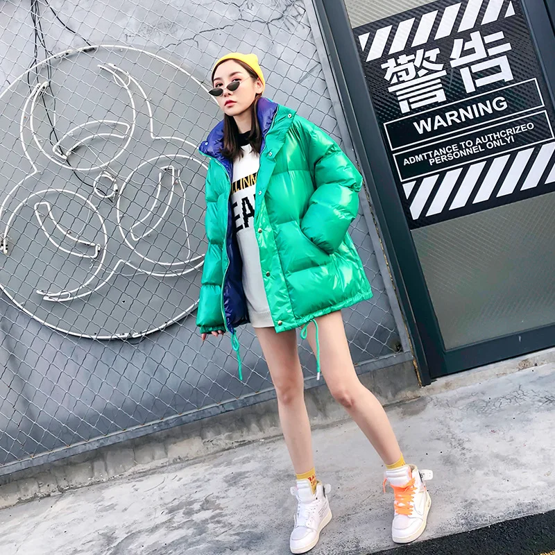 

2018 winter new European station tide brand two-sided lapel cotton coat women loose casual bread service long section