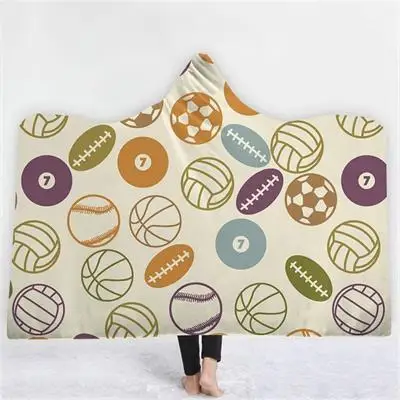 Новое одеяло 3D одеяло с капюшоном s печать Спорт Бейсбол Баскетбол Футбол Огонь регби одеяло s пригодное для носки дома взрослых Портативный - Цвет: 6