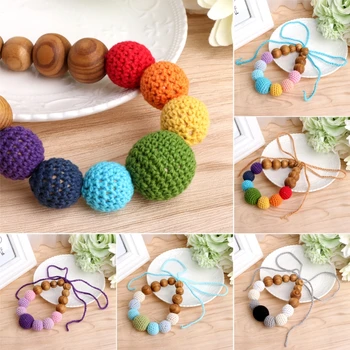 

1 Pc Wood Crochet Teething Nursing Breastfeeding Necklace Chew Chewable Jewelry Beads For Baby