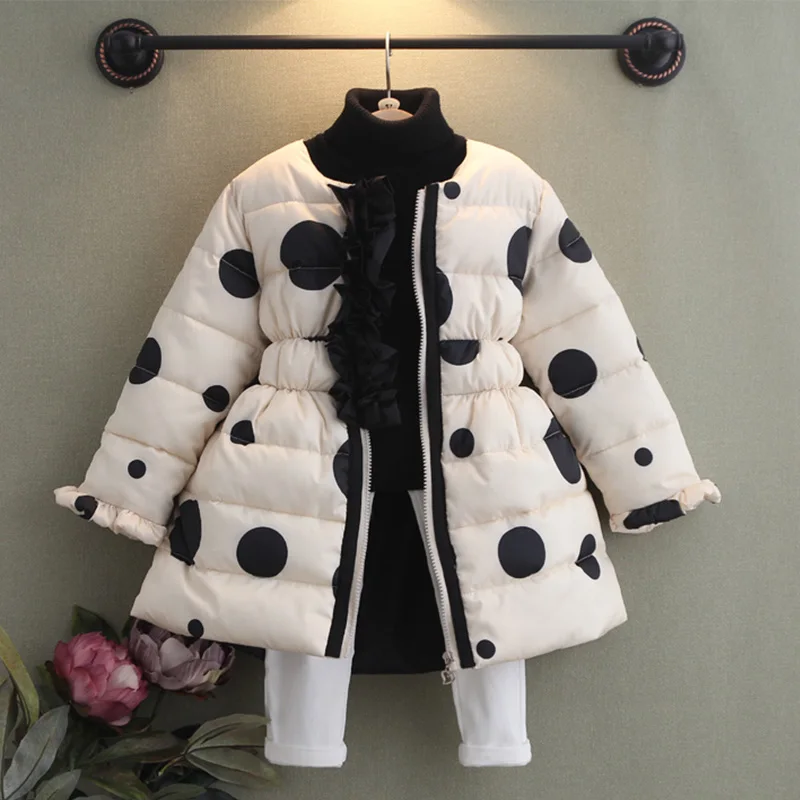 Girls Coat Winter Warm Children'S Clothing Fashion Child Thickening Long Outerwear Kids Baby Girl Polka Dot Wadded Jacket
