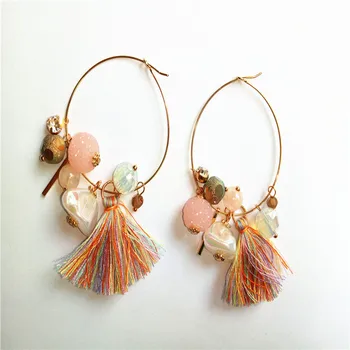 

New Woman Drop Earrings Big Circle Cute Multicolor Tassel Star Shell Crystal Creative Beads Dangle Earrings Hot Fashion Jewelry