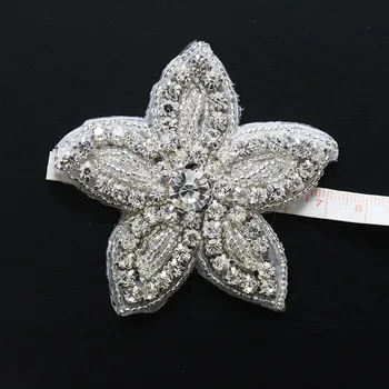 

10PC Star Crystal bridal beaded rhinestone wedding pearl applique patch for wedding dress