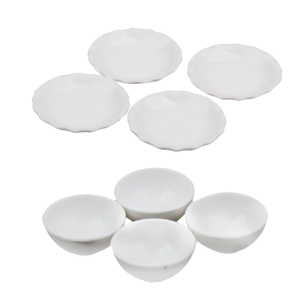 Набор 8 шт 1/12 кукольная Миниатюра белые чаши блюда плиты набор столовых приборов с гладкой поверхностью красивый дизайн и качество