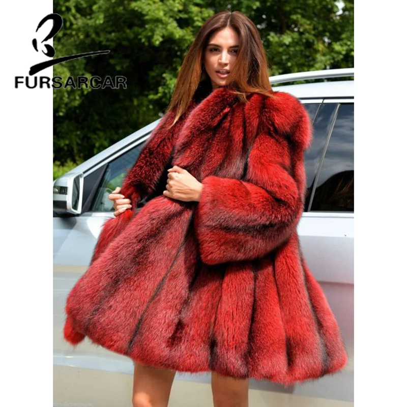 

FURSARCAR Luxury Parka Real Natural Fox Fur Women Coat Long Turn-down Collar Winter Coat For Female 2019 New Red Color Plus Size
