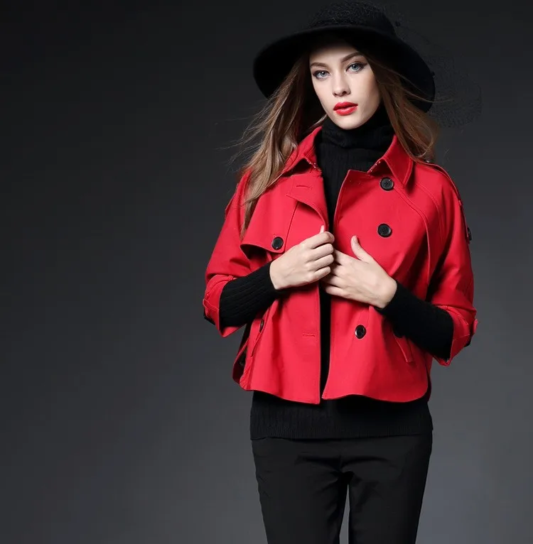 Новая мода короткое пальто для женщин тренчи для Англия Стиль Свободные Большой плащ Классический наряд Женский топы