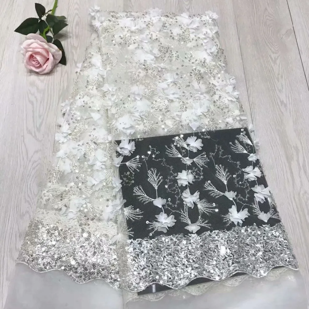 High-end luxury delicate 3D embroidery French lace fabric with vivid sequins beads African mesh suitable for wedding | Дом и сад