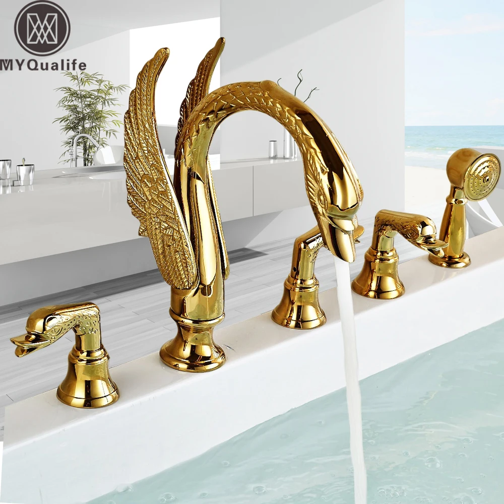 

Swan Shape Bathtub Faucet Widespread Bathroom Tub Sink Mixer Tap 2 or 3 Handles Bathroom Faucet Artistic Mixer Faucet