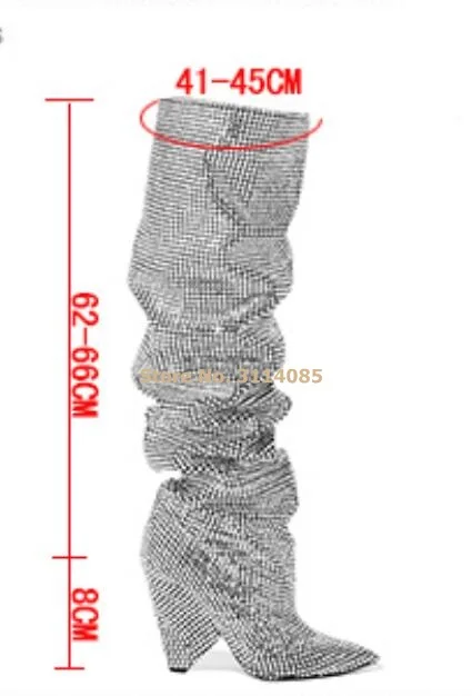 Подарок на год; шикарные сапоги с кристаллами; сапоги до колена на шпильках со складками; стразы; блестящие высокие сапоги для сцены; Свадебная обувь