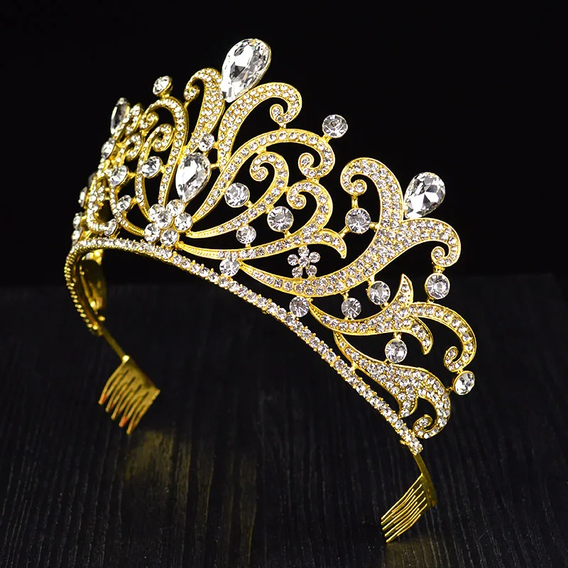 Трендовая Золотая Серебряная Роскошная большая Королевская корона для свадьбы, большая тиара, украшения для волос для невесты, аксессуары для волос, HG-060