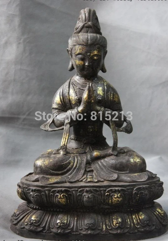 

bi0011841 Tibet Old Bronze Copper lotus flower Kwan-yin GuanYin Bodhisattva Buddha Statue