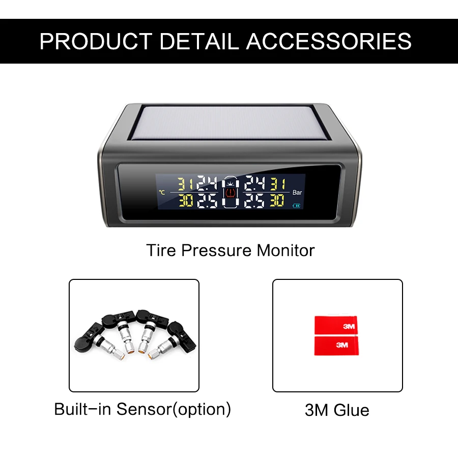 Kommander автомобилей TPMS шин Давление мониторинга Системы солнечной зарядки HD цифровой ЖК-дисплей Дисплей Автоматическая сигнализация Системы Беспроводной с Сенсор