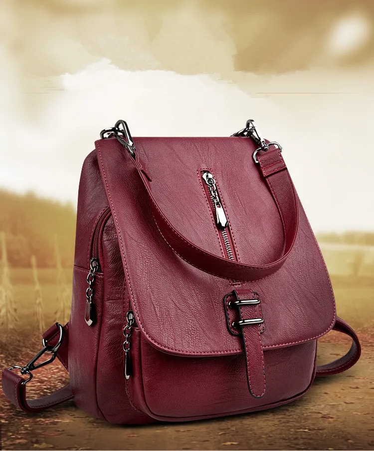 Buy Fashion Preppy Style Solid Color Genuine Leather