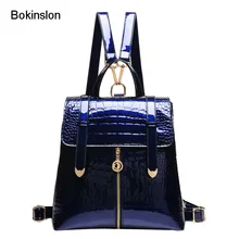 Bokinslon школьный рюкзак Для женщин модные Аллигатор Рюкзак Девушка Повседневное Винтаж лакированная кожа Для женщин рюкзак сумка