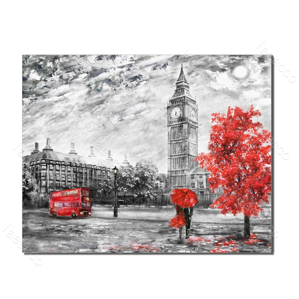 

Laeacco London Street Scene Wall Artwork Outside Posters and Prints Living Room Paintings in Canvas Bedroom Home Decor No Frame