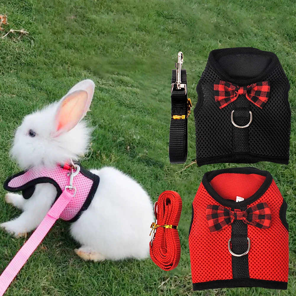 

Rabbits Hamster Vest Harness With Leash Bunny Mesh Chest Strap Harnesses Ferret Guinea Pig Small Animals Pet Accessories