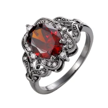 New Luxury Red & White Flower Shaped Rings Exaggeration Beauty Silver Color Finger Rings Jewelry for Women Accessories