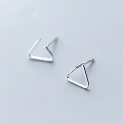 Тонкий и маленький 8 мм Аутентичные реальные 925 пробы 100% серебро ювелирные украшения открытым треугольники геометрический серьги гвоздики