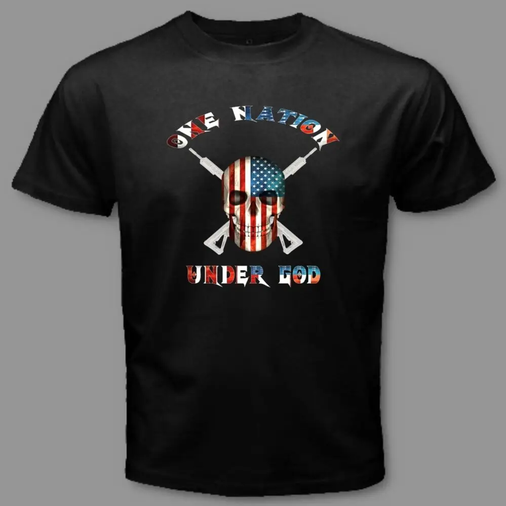 Футболка One Nation Under God Military Army AR-15 rifle USA череп с американским флагом | Мужская одежда