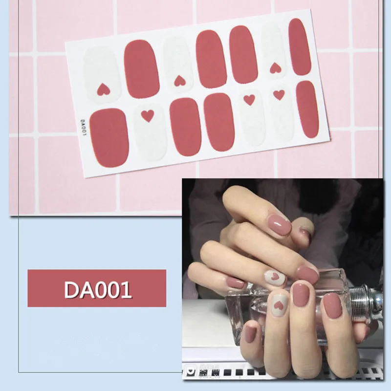 Lamemoria 14 типсов/лист Мода ногти Советы 3D Клей Полный Обертывания экологические ногтей наклейки-лак маникюрные инструменты Прямая поставка