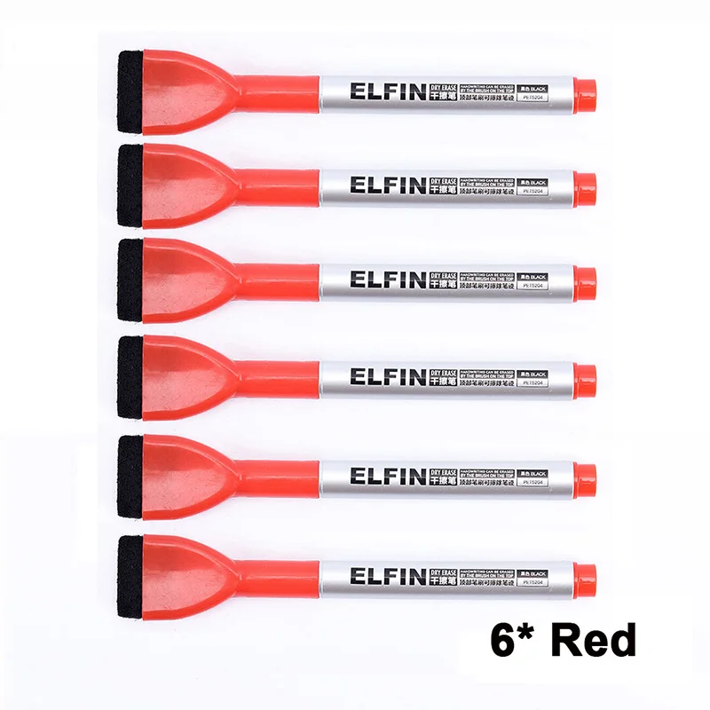 Black School Classroom Whiteboard Pen Dry White Board Markers Built In Eraser Student Children's Drawing Pen - Цвет: 6 Red