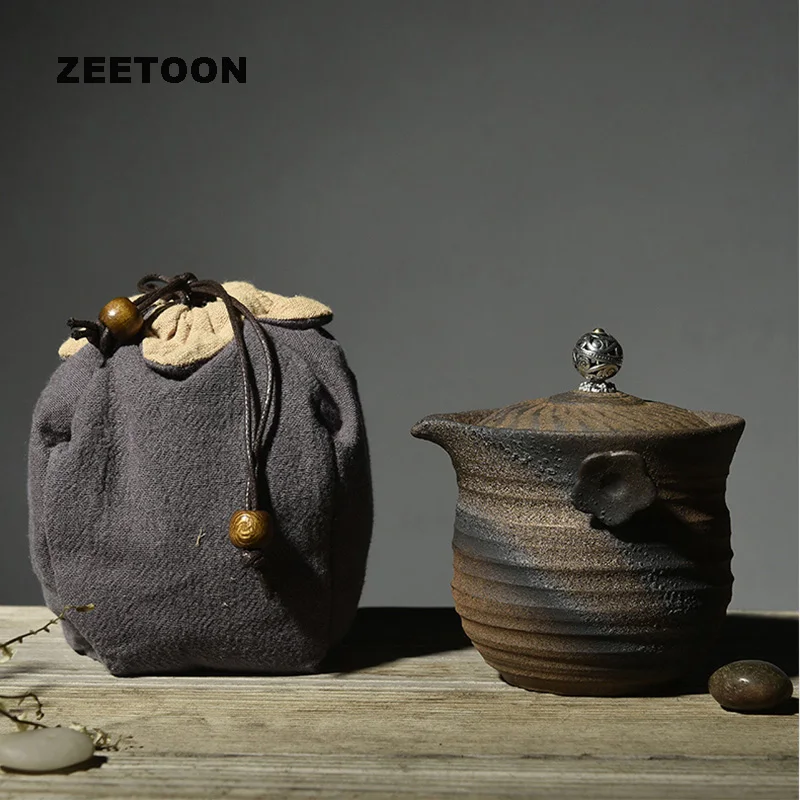 Zen Japanese Style Vintage Coarse Pottery Travel Tea Set Portable Quick