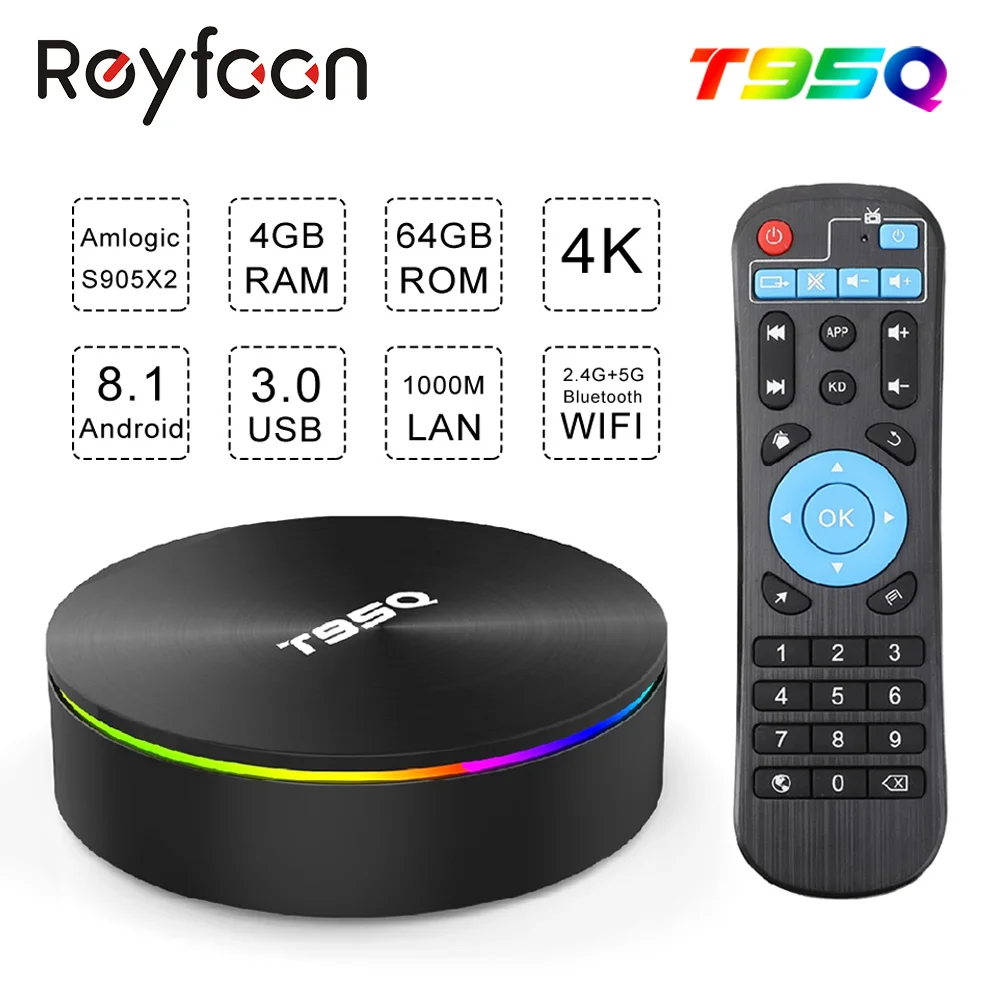 Android 8 1 TV BOX T95Q Amlogic S905X2 Quad Core X2 2 4G 5GHz Dual font