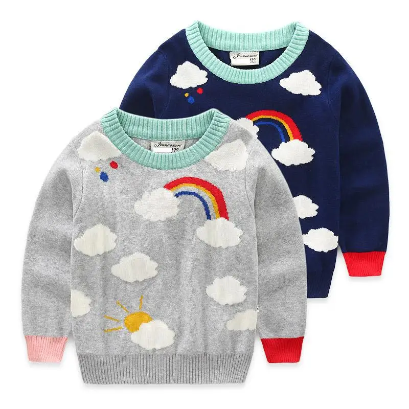 New Kids baby girl sweaters Cute Clothing boys Knitted coat Cloud Pattern Children Autumn Pullover Full Sleeve Sweaters Rainbow
