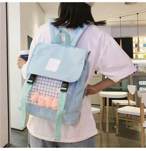 Милые прозрачные женские школьные сумки с желтой уткой Ita для девочек, вместительные женские школьные рюкзаки для путешествий Harajuku, нейлоновая женская сумка для книг