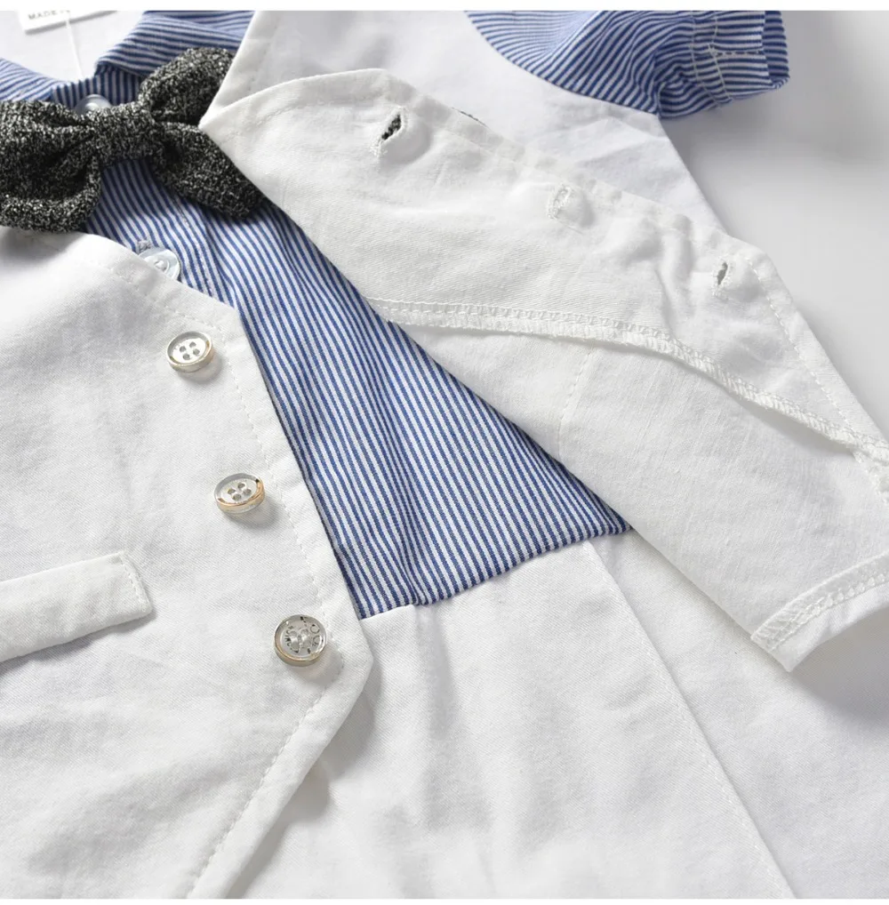Новые летние брендовые комплекты одежды в джентльменском стиле для маленьких мальчиков белая детская одежда для детей 6-24 месяцев комплект с галстуком-бабочкой