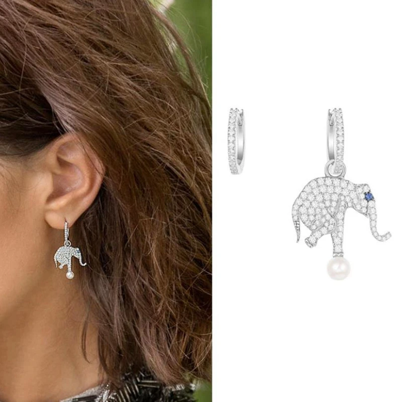 Solid 925 Sterling Silver Hollow Out Hollow-out Elephant Animal Stud Earrings