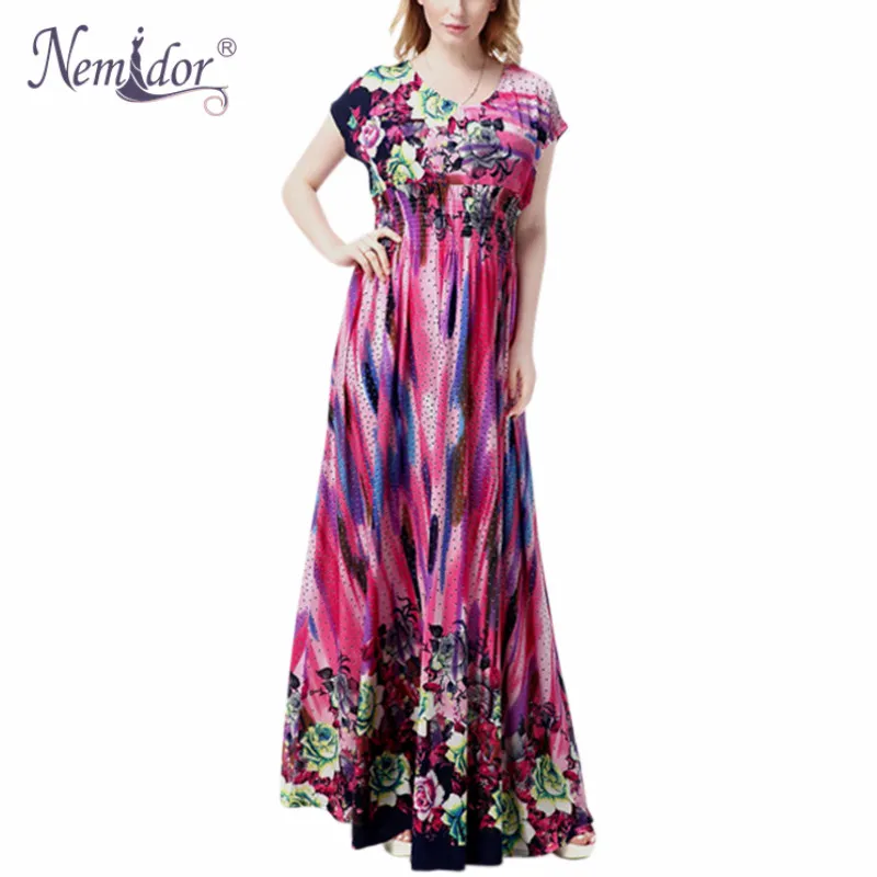 Nemidor Women Sexy V-neck Beach Floral Print Dress Plus Size 7XL Short Sleeve Patchwork Stretchy waist Long Maxi Dress long-floral-maxi : image Nemidor Women Sexy V-neck Beach Floral Print Dress Plus Size 7XL Short Sleeve Patchwork Stretchy waist Long Maxi Dress long-floral-maxi