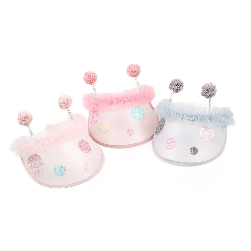 

Lovely Snail Shinning Pink Silver Plastic Kid Sun Hat Toddle Outdoor Headband Glitter Dot Summer Girls Adjustable Visor Cap 9cs