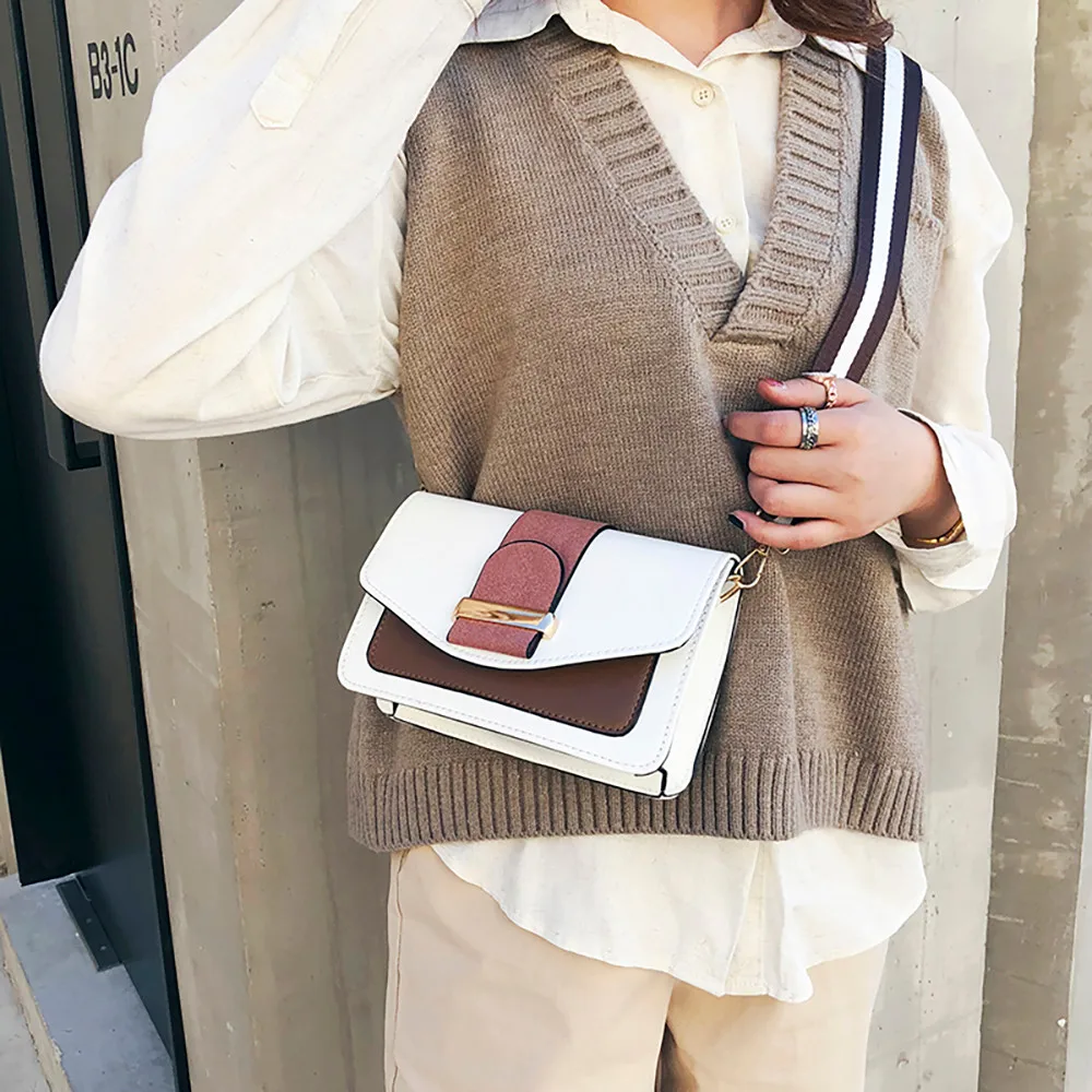 

OCARDIAN Handbag Women Cover Leather Handbag Contrast Color Shoulder Bag Wild Lady Mini Bag Female Messenger Bag Dropship a18