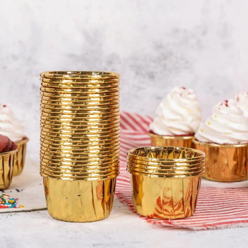 

50 Pcs/Set Muffin Paper Cups Golden Cupcake Wrapper Liner Round Forms For Cup Cake Baking Decoration Tools