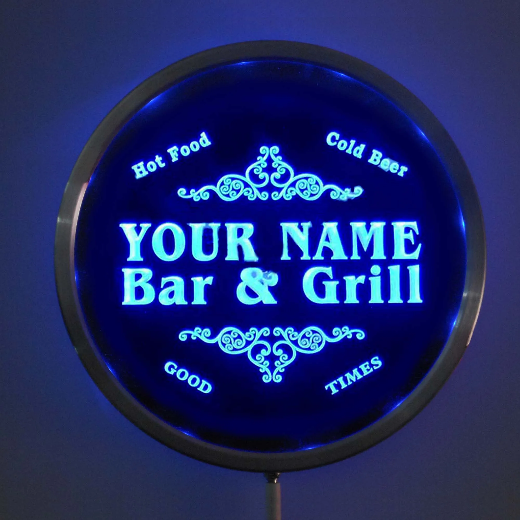 

rs-u-tm Custom LED Neon Round Signs 25cm/ 10 Inch - Personalized Bar & Grill Sign RGB Multi-Color Remote Wireless Control