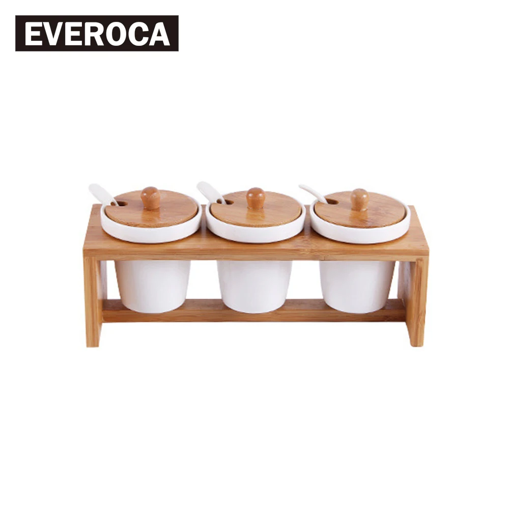 

Creative Seasoning Pot Ceramic Bamboo Seasoning Jar Set Seasoning Bottle Condiment Bottle Salt Tank Storage Box