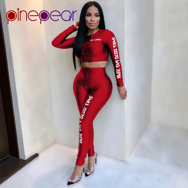 

PinePear Numbers Print Sport Suit Women Gym Sets 2019 Tracksuit Long Sleeve Crop Top and Pants Yoga Set Workout Drop Shipping