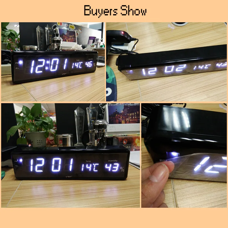 Electronic Table Watch Desk Clock with Temperature Calendar Bedside Nixie Wall mural Big Number Large LCD Digital Wall Clock