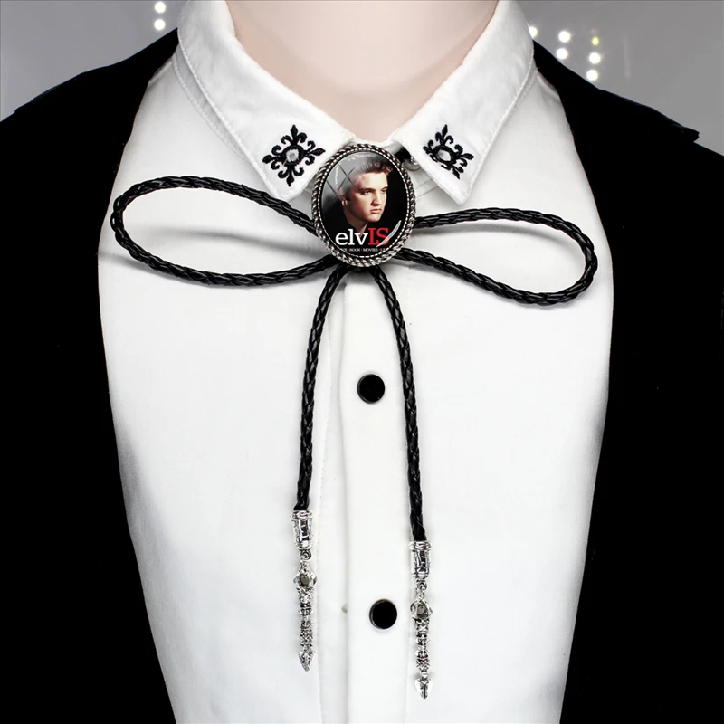 Bolo-0044 модное кожаное ожерелье Элвиса Пресли на шею, знаменитая звезда Элвиса Пресли, овальная Камея, стеклянные Боло, галстуки оптом