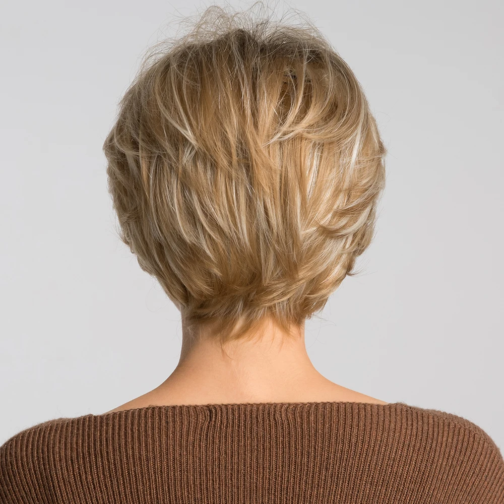 Blonde Unicorn 8 Inch Synthetic Pixie Cut Women Wigs with Natural Bang Fluffy Straight 50% Human Hair Light Brown Short Hair Wig