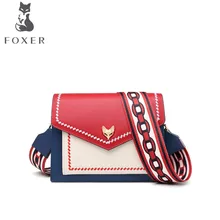 FOXER сумка для женщин Новая женская кожаная сумка широкие плечевые ремни очаровательный цвет модная дизайнерская женская кожаная сумка на плечо