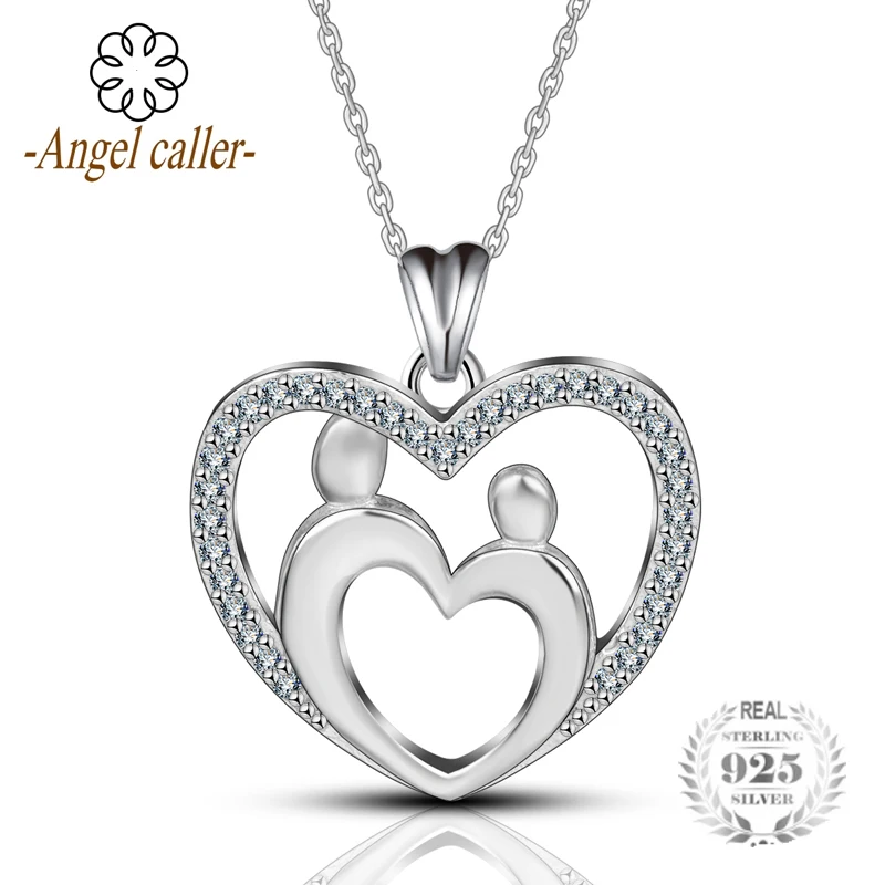 

Angel Caller silver 925 jewelry Pendant Necklace Mom love Baby silver Heart pendants Zircon Fine Jewelry For lover CYD056
